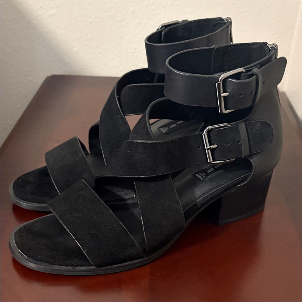 Steven by Steve Madden Elinda Black Suede Crisscross Ankle-Strap Sandals